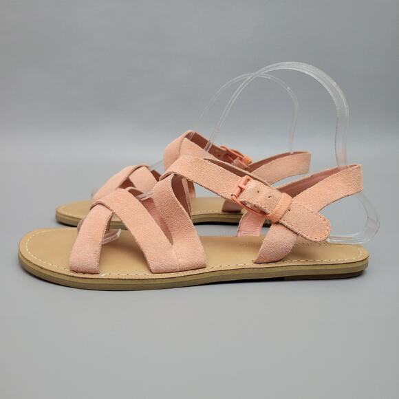 Toms Sicily Strappy Sandals Womens Size 6.5 Casual Peach Pink Coral Flat Shoe - Picture 3 of 10